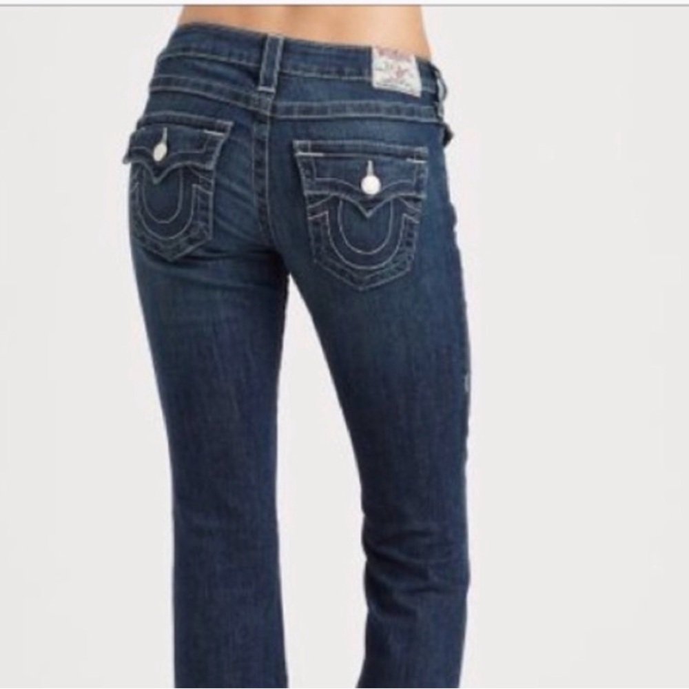 True Religion Skinny Jeans with Pink Pave Flap Pockets. Size 31